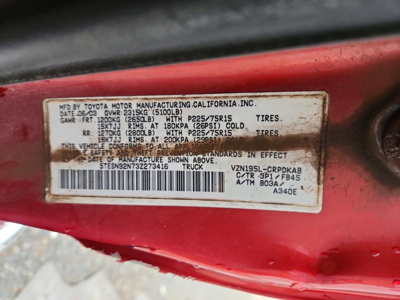 2003 TOYOTA TACOMA XTRACAB PRERUNNER photo 34