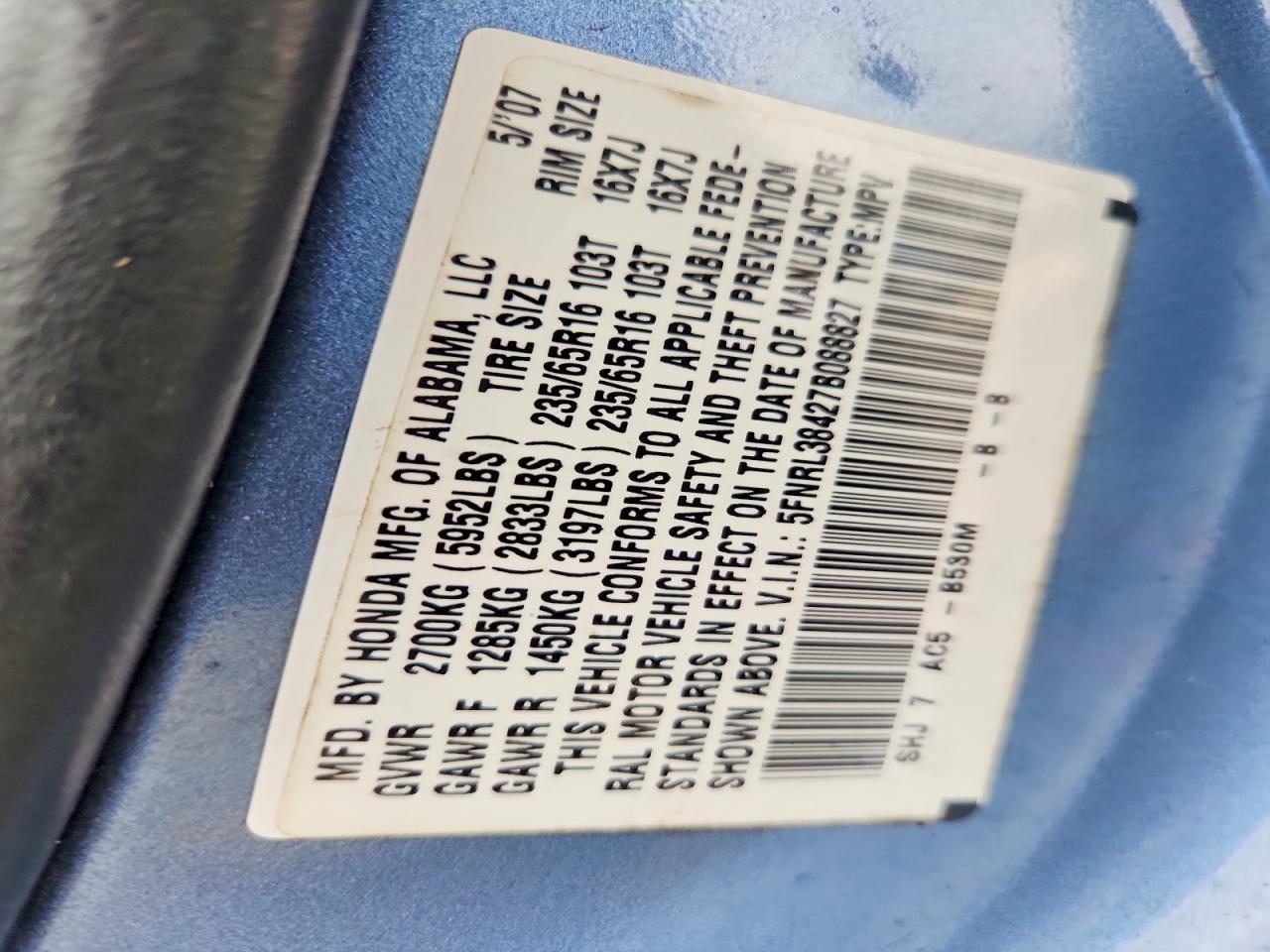 2007 HONDA ODYSSEY EX photo 37