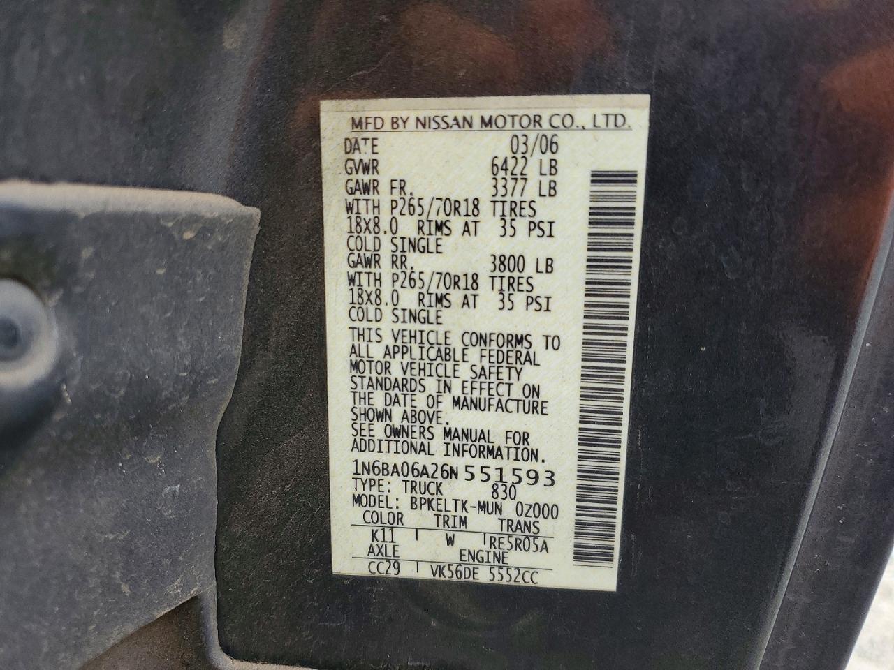 2006 NISSAN TITAN XE FFV photo 27