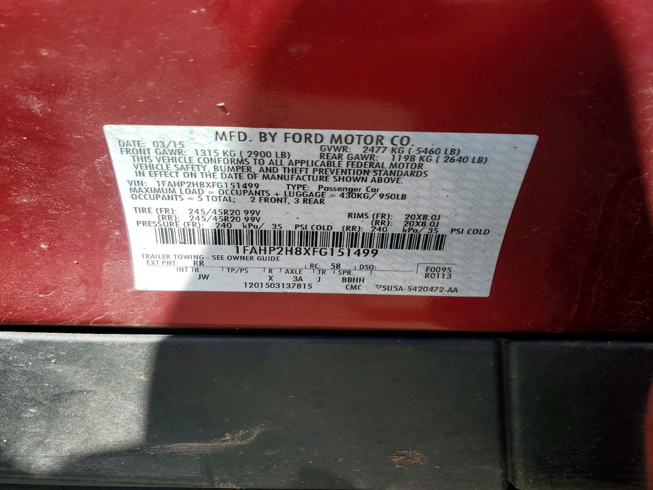 2015 FORD TAURUS SEL photo 34