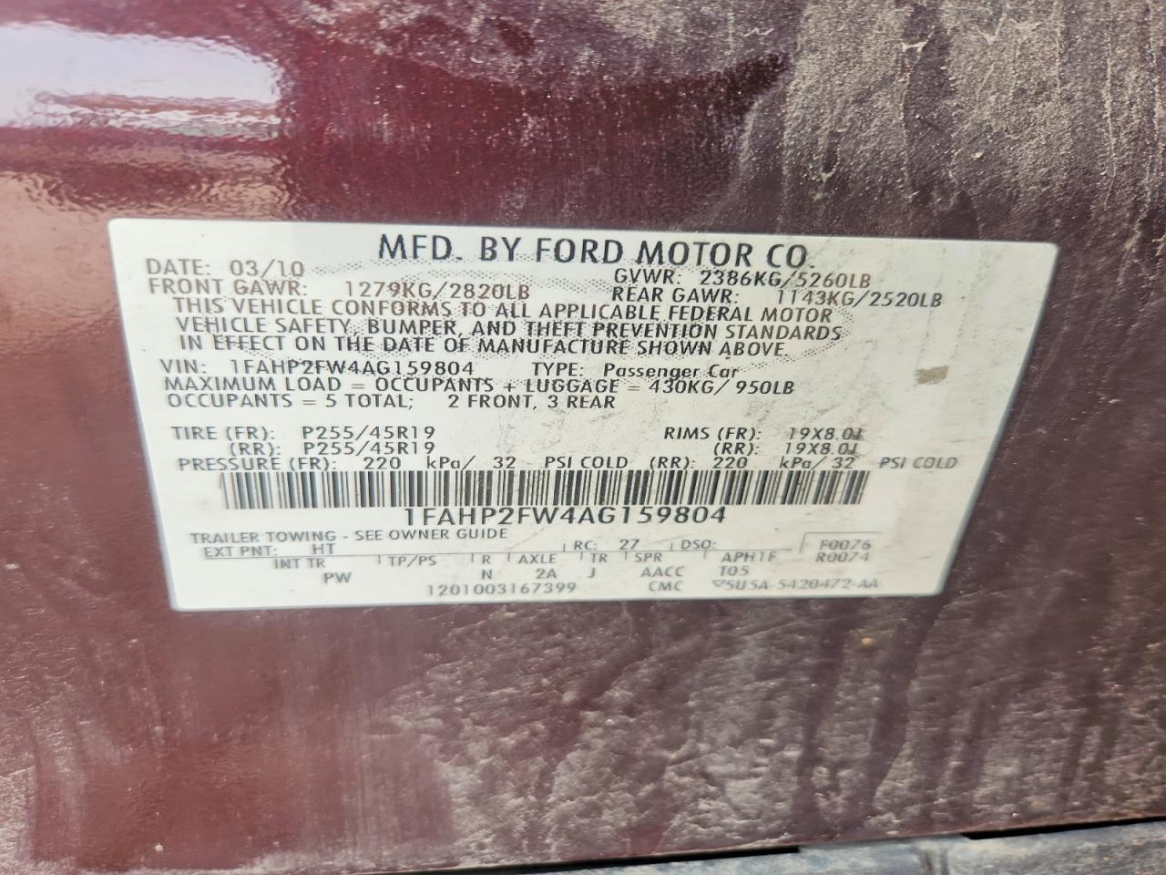 2010 FORD TAURUS LIMITED photo 23