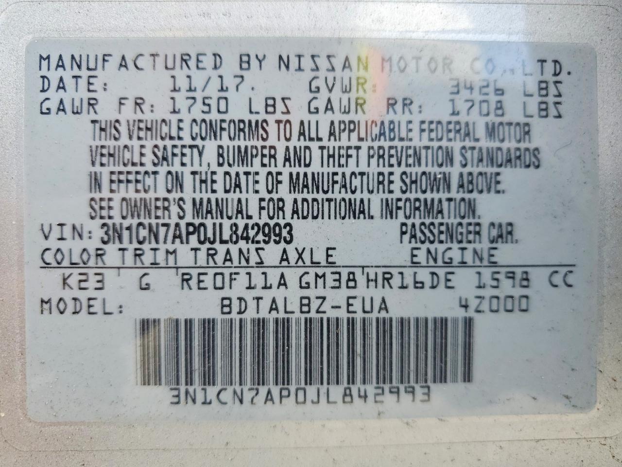 2018 NISSAN VERSA SV photo 25