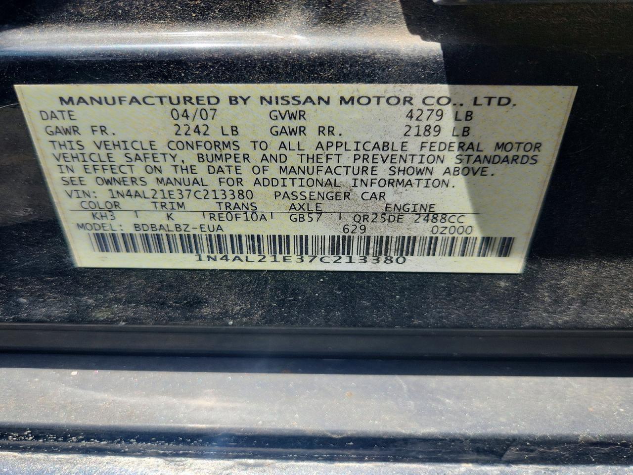 2007 NISSAN ALTIMA 2.5 photo 25
