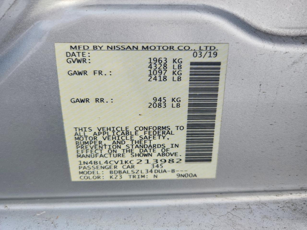 2019 NISSAN ALTIMA SR photo 34