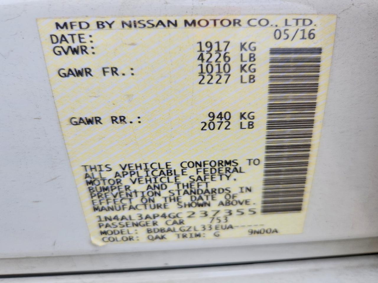 2016 NISSAN ALTIMA 2.5 S photo 23
