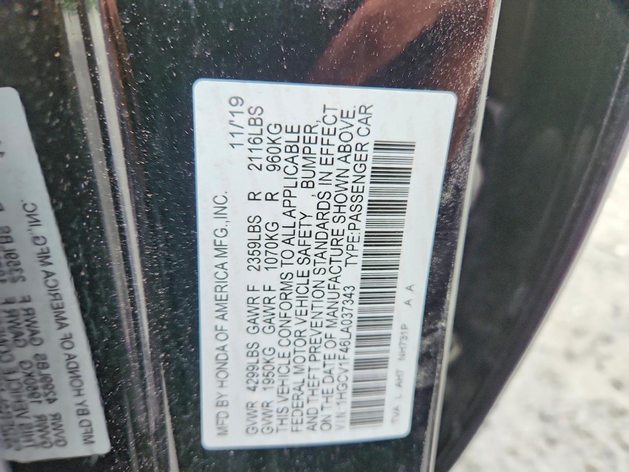 2020 HONDA ACCORD EX photo 12