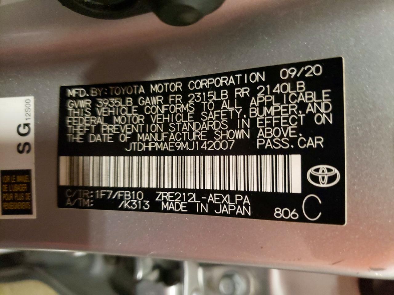 2021 TOYOTA COROLLA LE photo 12