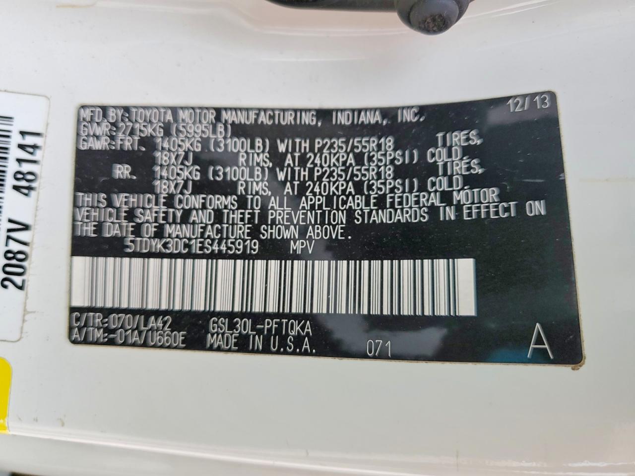2014 TOYOTA SIENNA LIMITED 7-PASSENGER photo 13