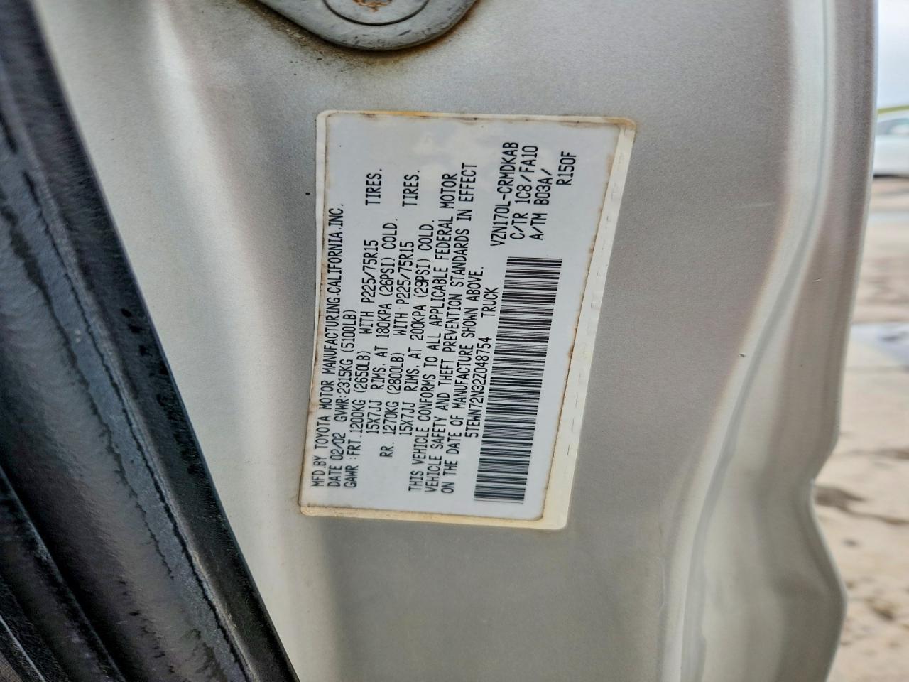 2002 TOYOTA TACOMA XTRACAB photo 12