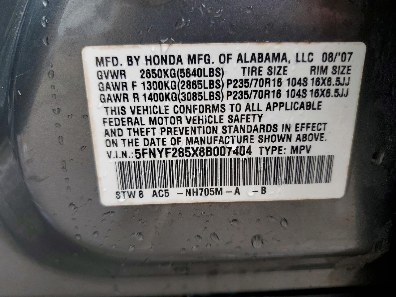 2008 HONDA PILOT EXL photo 27
