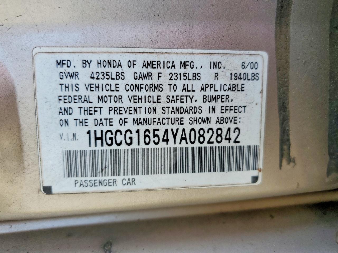 2000 HONDA ACCORD EX photo 23