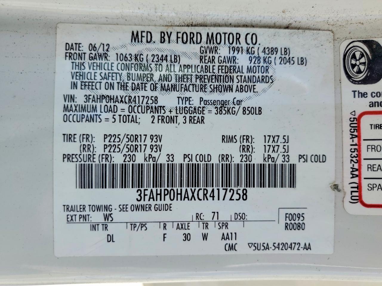 2012 FORD FUSION SE photo 23