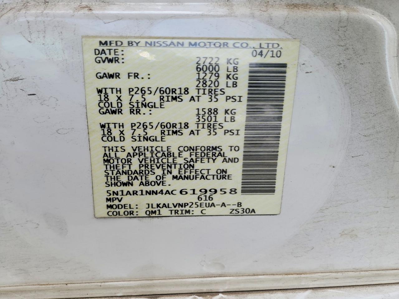 2010 NISSAN PATHFINDER S FE+ photo 25