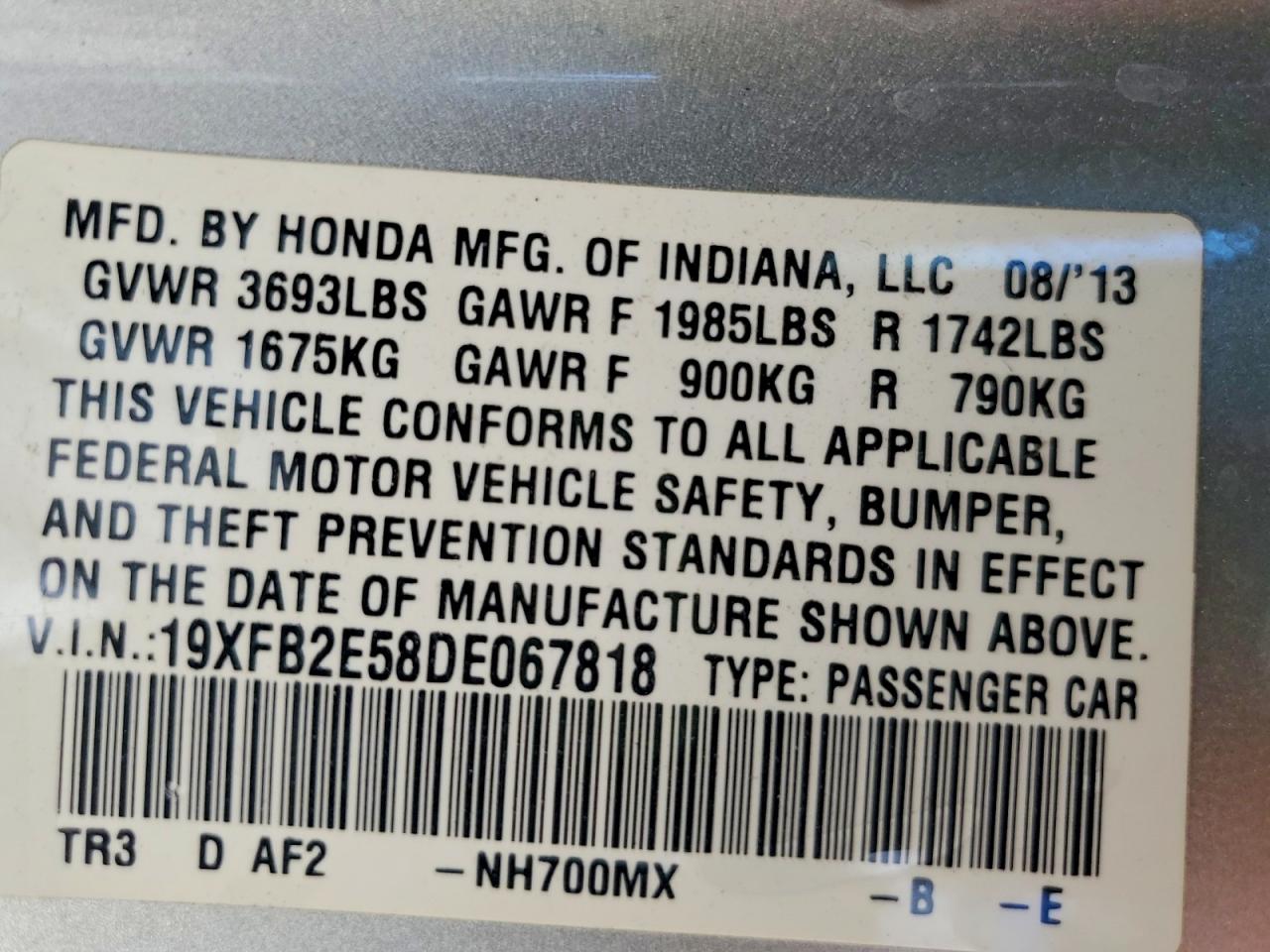 2013 HONDA CIVIC LX photo 12