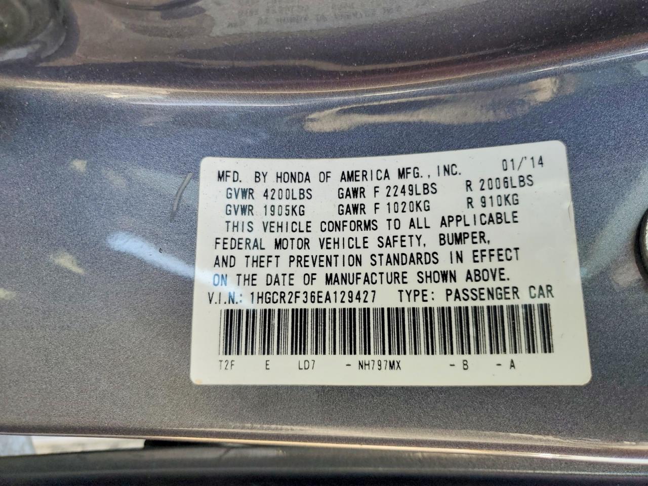 2014 HONDA ACCORD LX photo 12