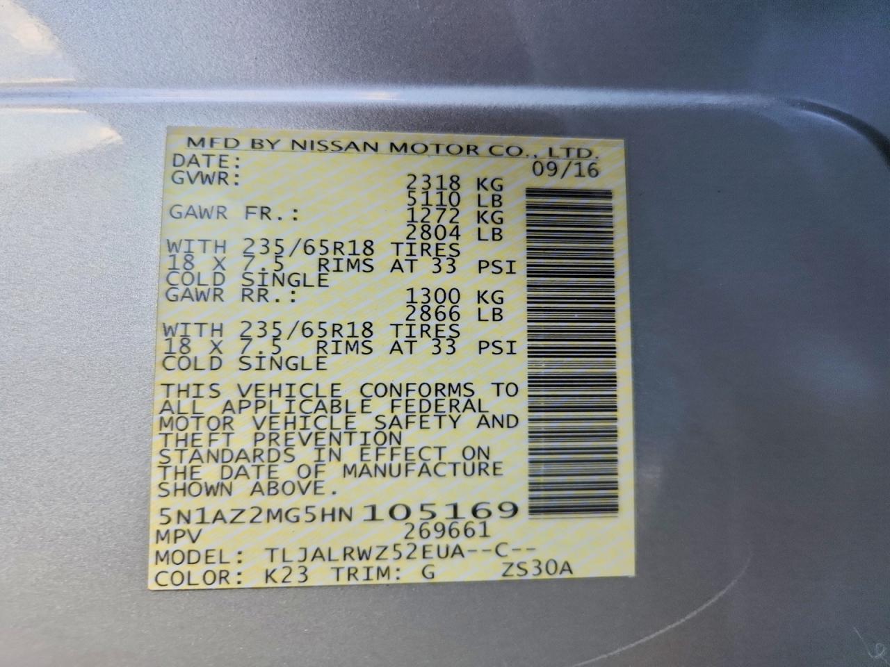 2017 NISSAN MURANO SL photo 40