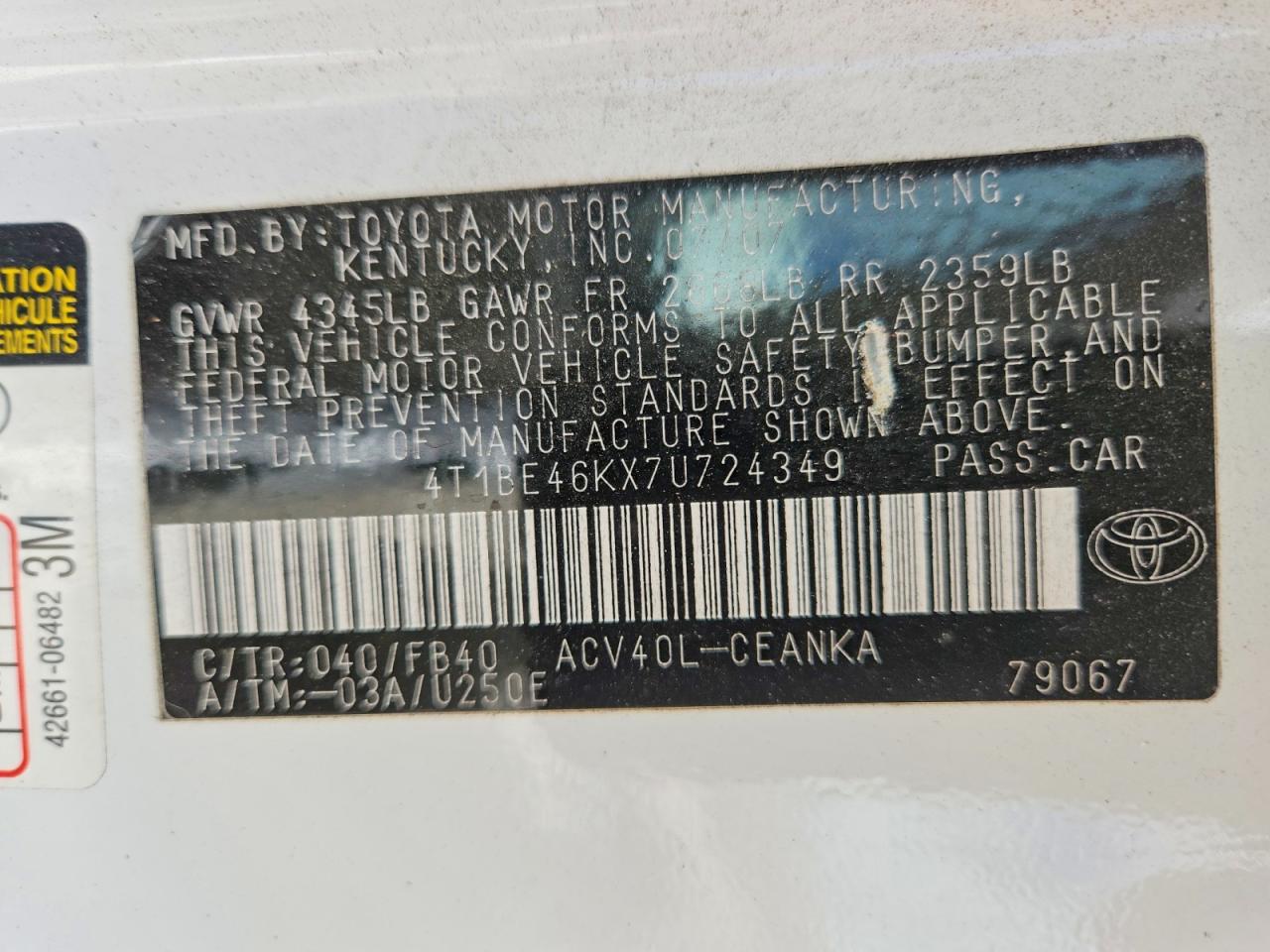 2007 TOYOTA CAMRY LE photo 34
