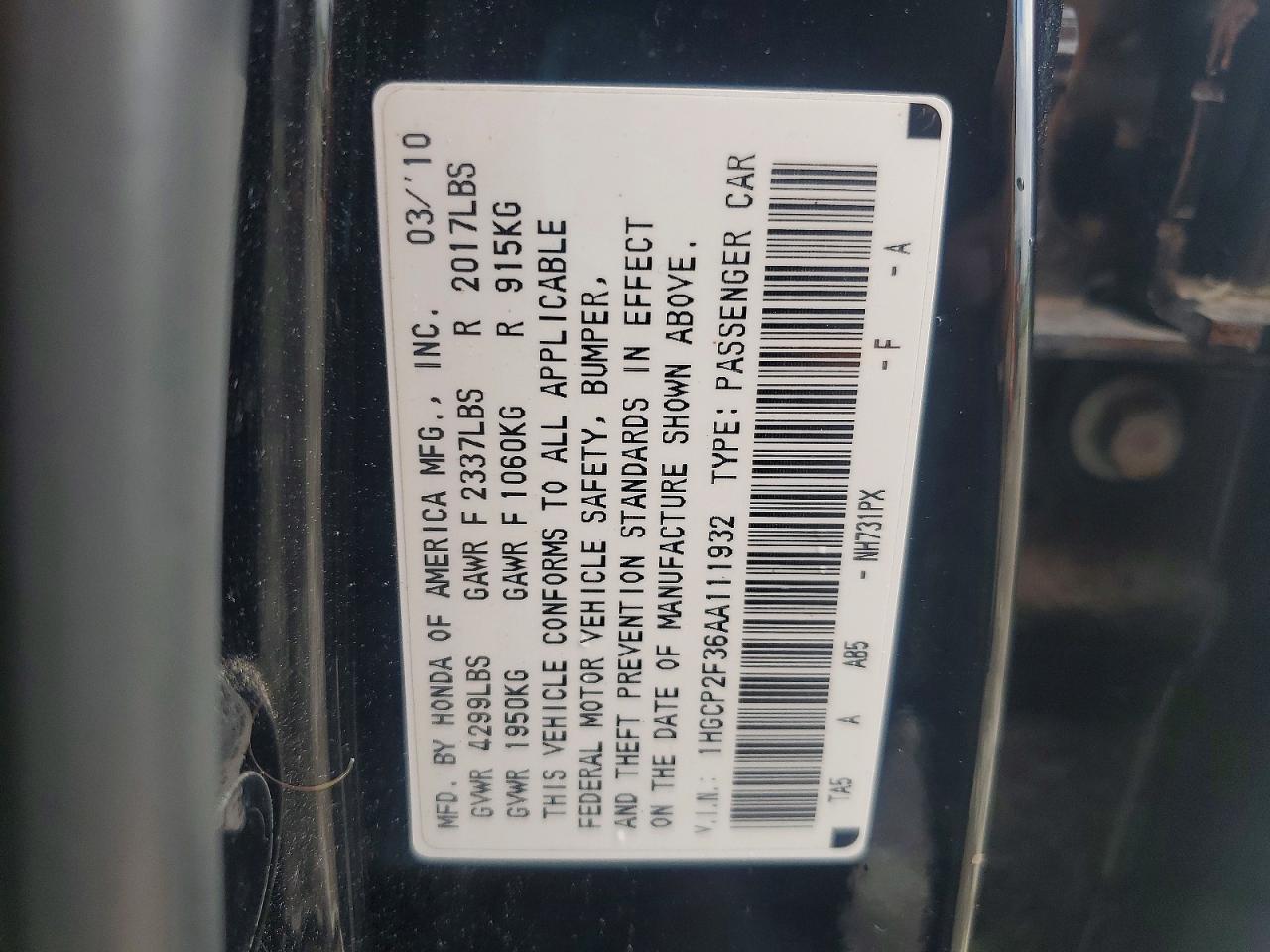 2010 HONDA ACCORD LX photo 23