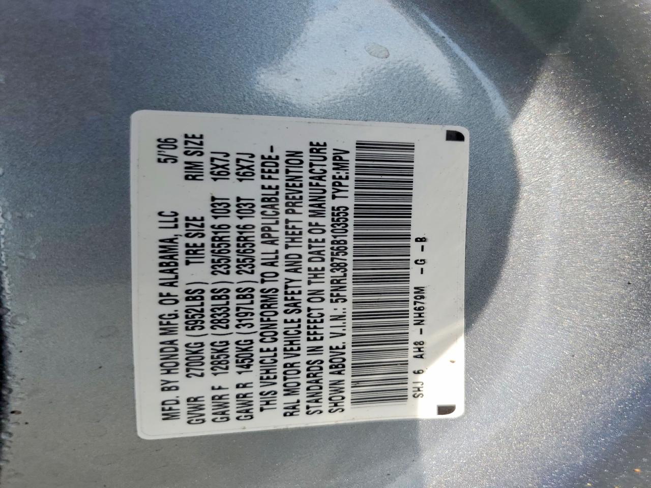 2006 HONDA ODYSSEY EXL photo 14