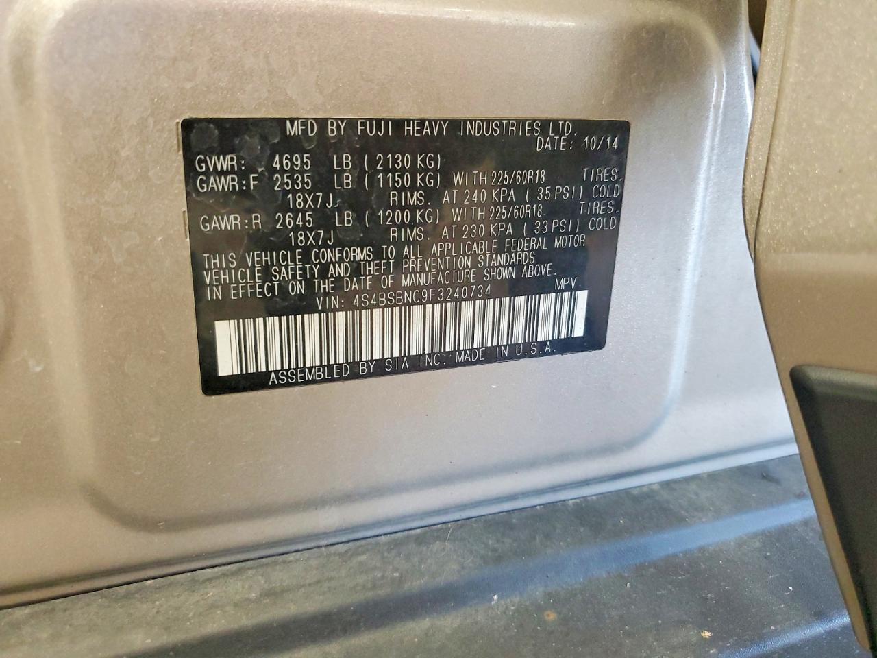 2015 SUBARU OUTBACK 2.5I LIMITED photo 25