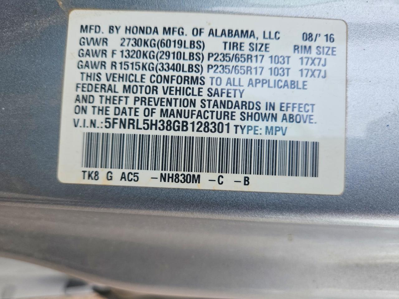 2016 HONDA ODYSSEY SE photo 25