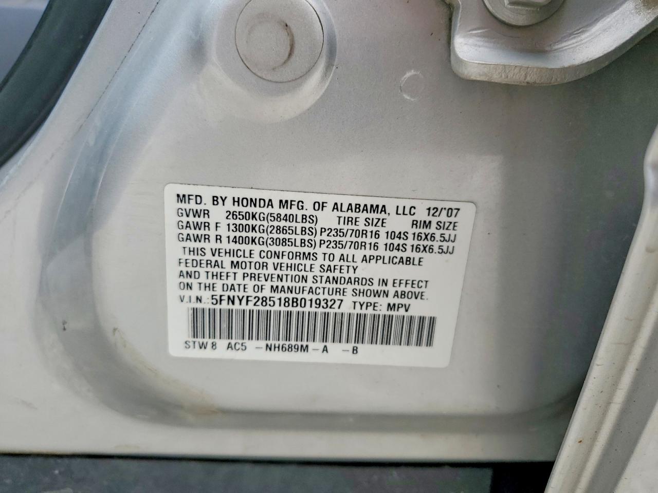 2008 HONDA PILOT EXL photo 34