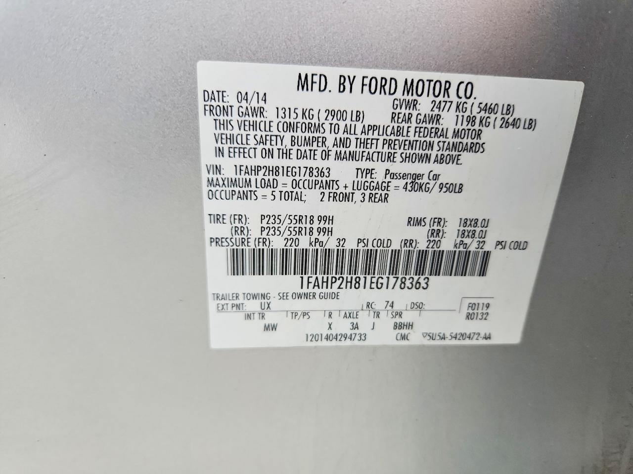 2014 FORD TAURUS SEL photo 34