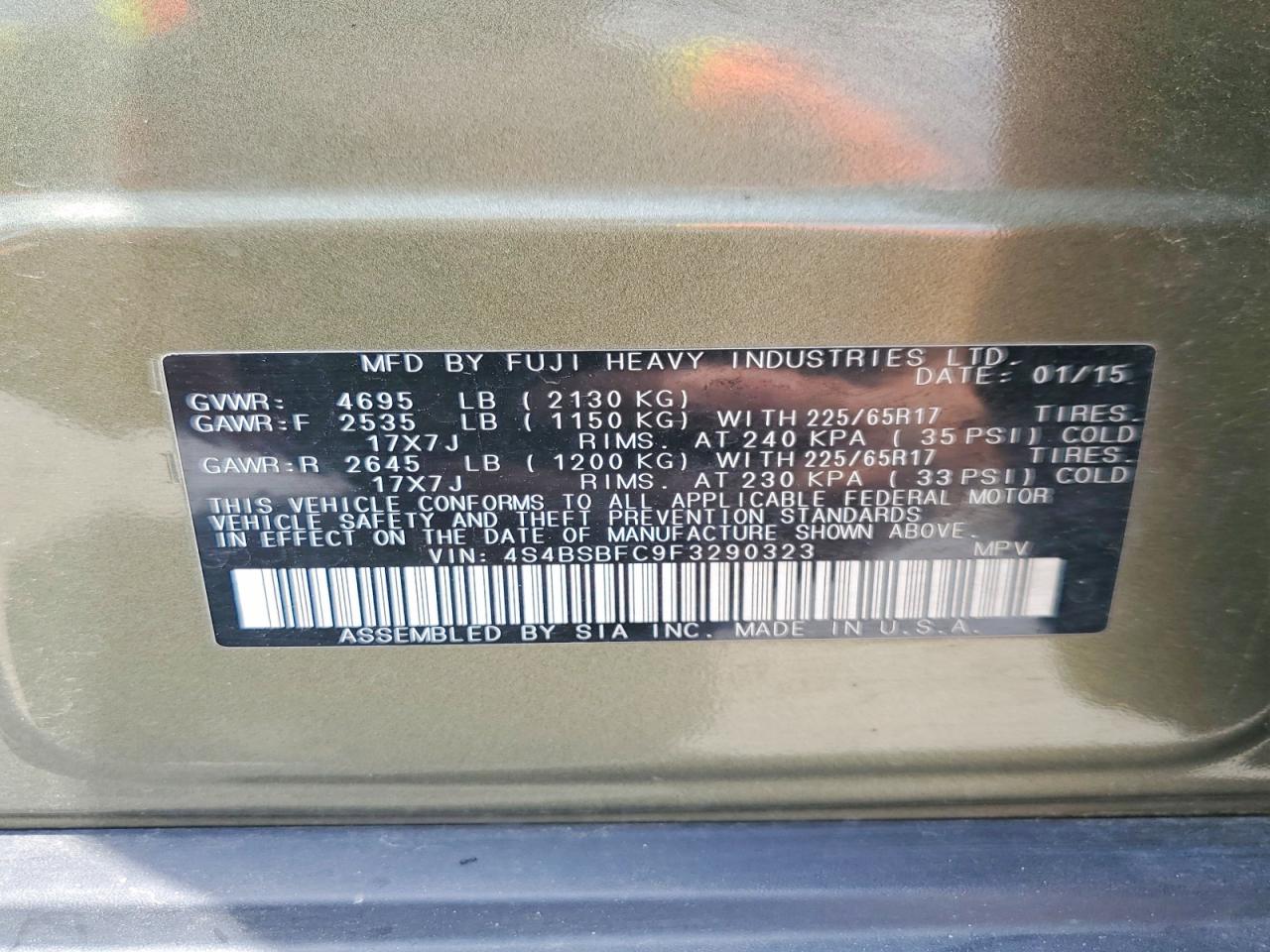 2015 SUBARU OUTBACK 2.5I PREMIUM photo 27