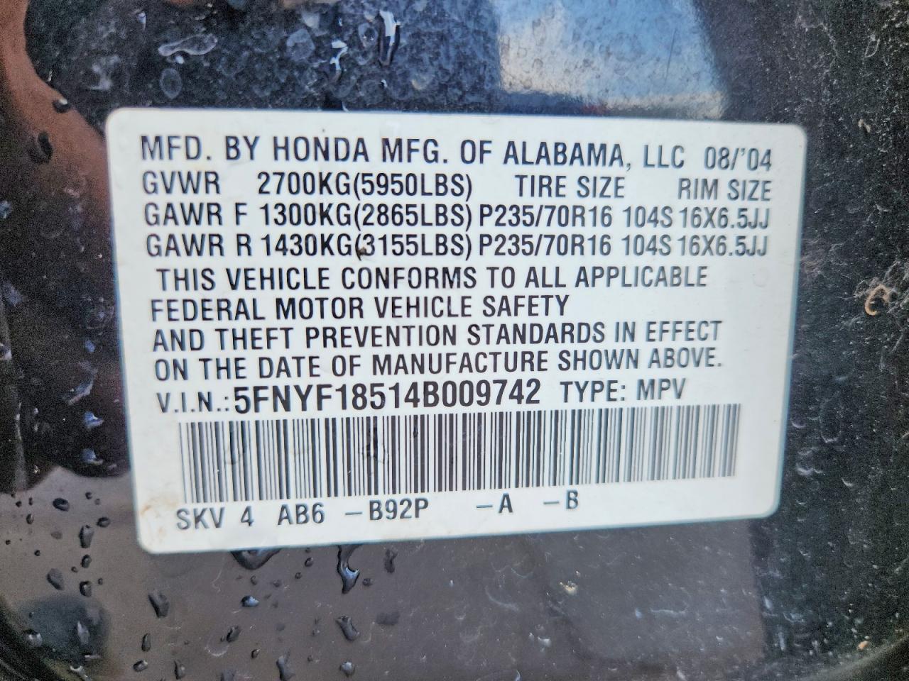 2004 HONDA PILOT EXL photo 34