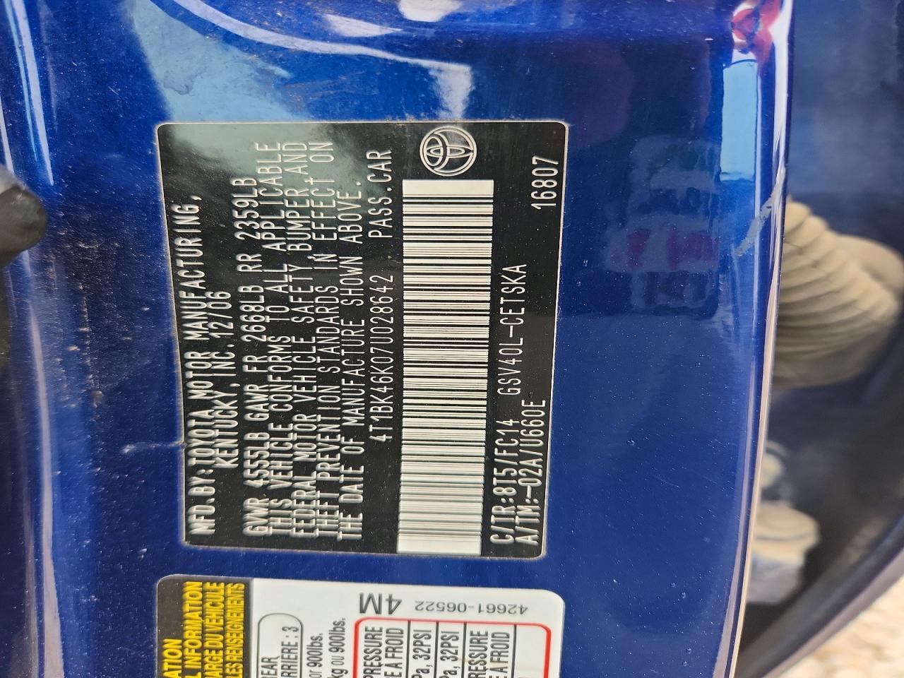 2007 TOYOTA CAMRY SE V6 photo 23