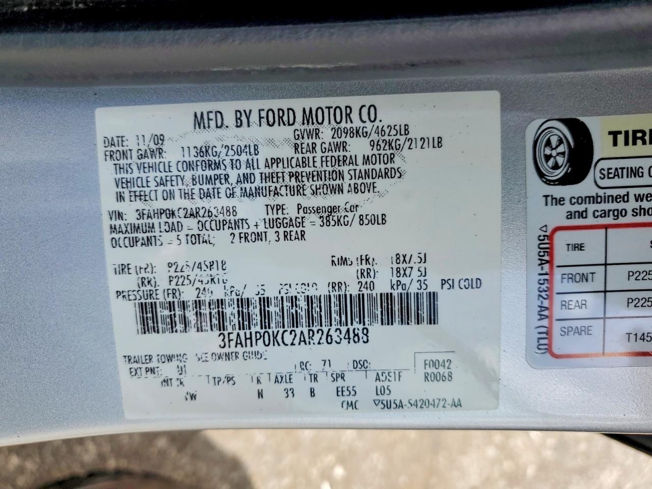 2010 FORD FUSION SPORT photo 12