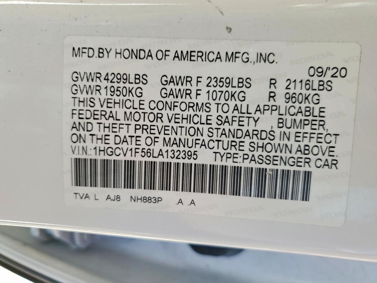 2020 HONDA ACCORD EXL photo 37