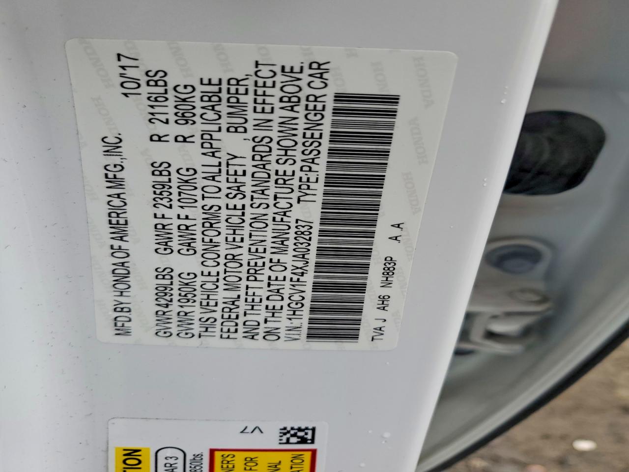 2018 HONDA ACCORD EX photo 23