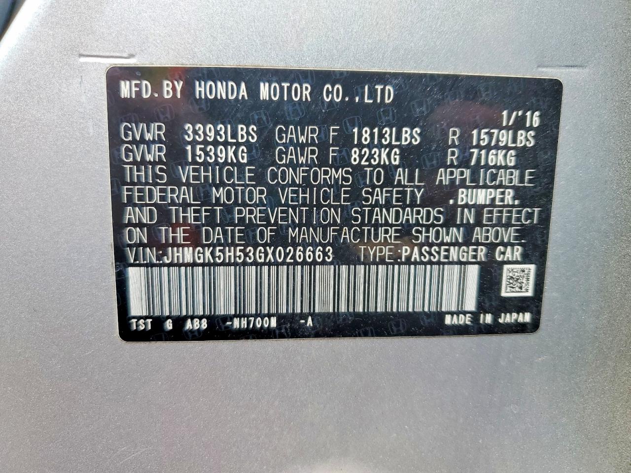 2016 HONDA FIT LX photo 12