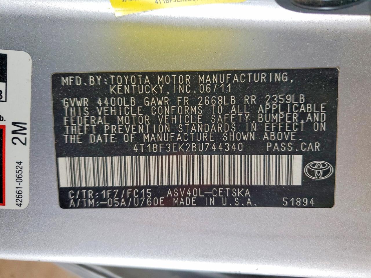 2011 TOYOTA CAMRY SE photo 12