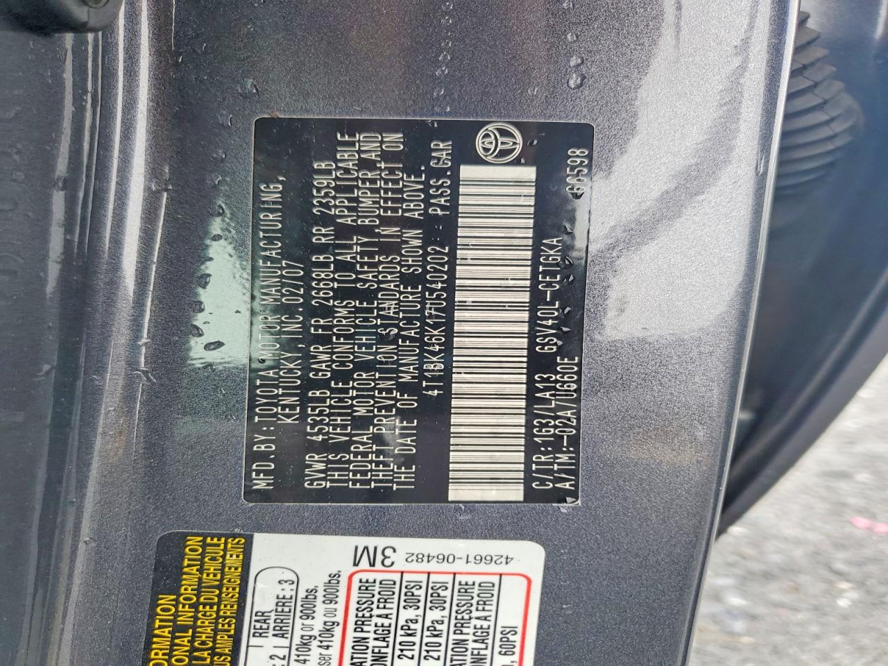 2007 TOYOTA CAMRY XLE V6 photo 12