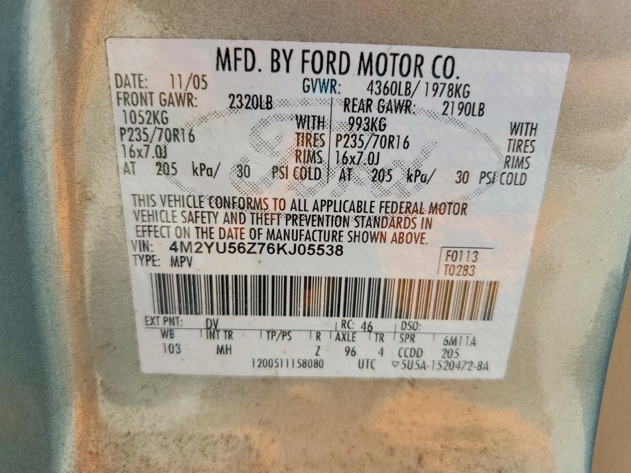 2006 MERCURY MARINER photo 25
