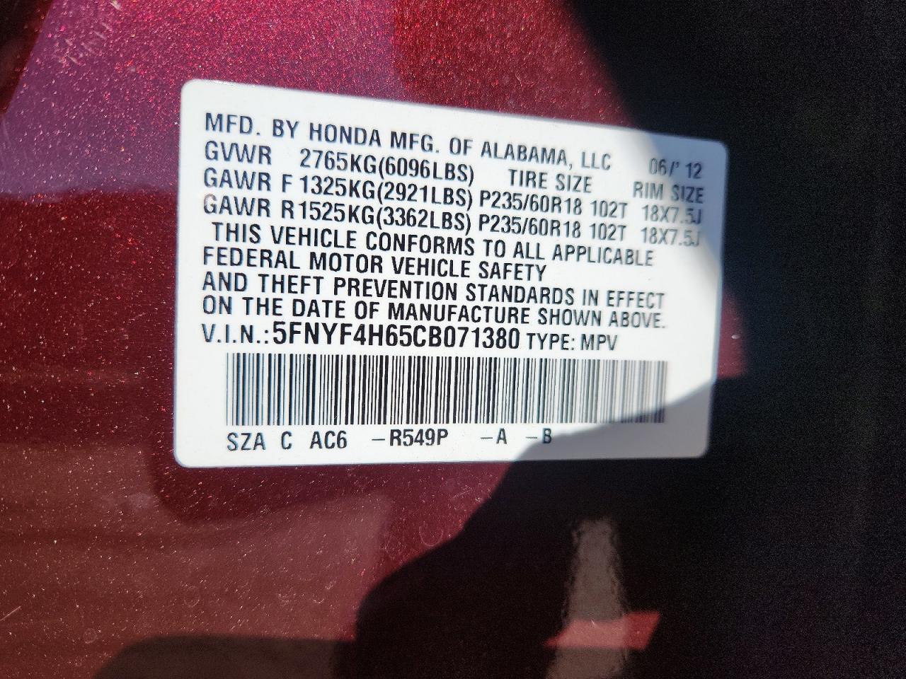 2012 HONDA PILOT EXL photo 37