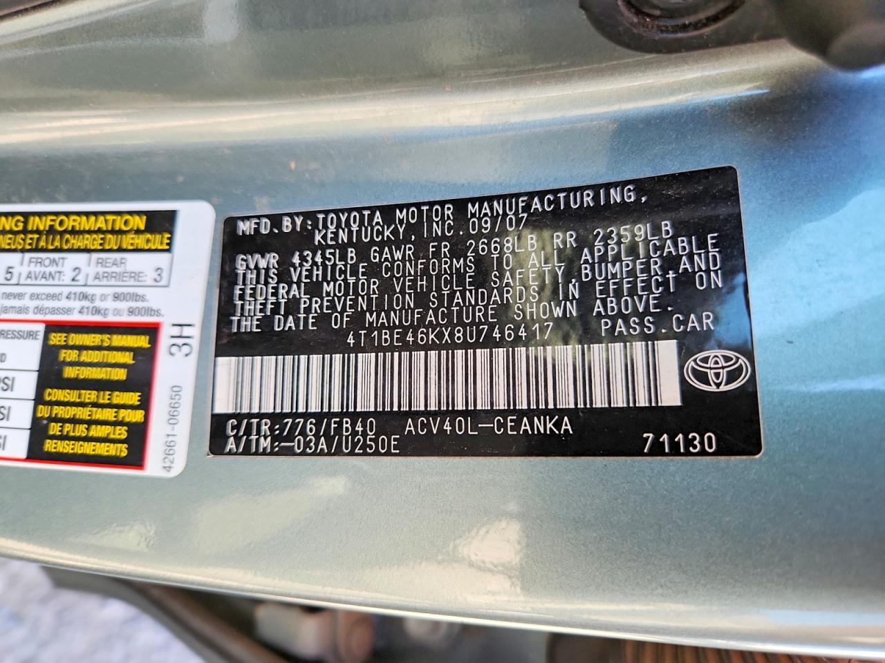 2008 TOYOTA CAMRY LE photo 34