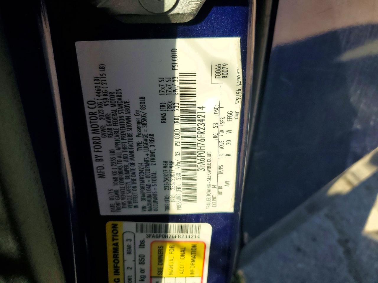 2015 FORD FUSION SE photo 12