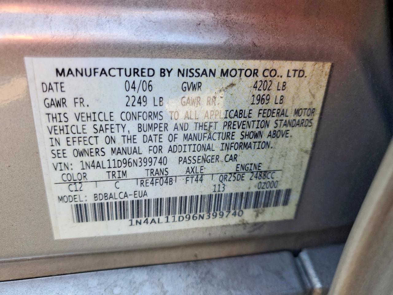 2006 NISSAN ALTIMA 2.5 photo 23