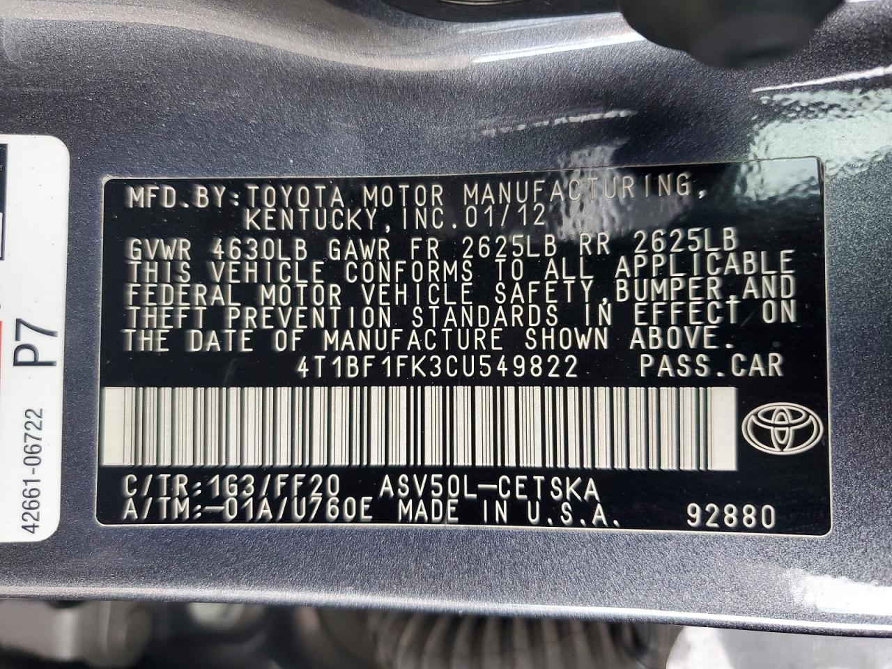 2012 TOYOTA CAMRY SE photo 23