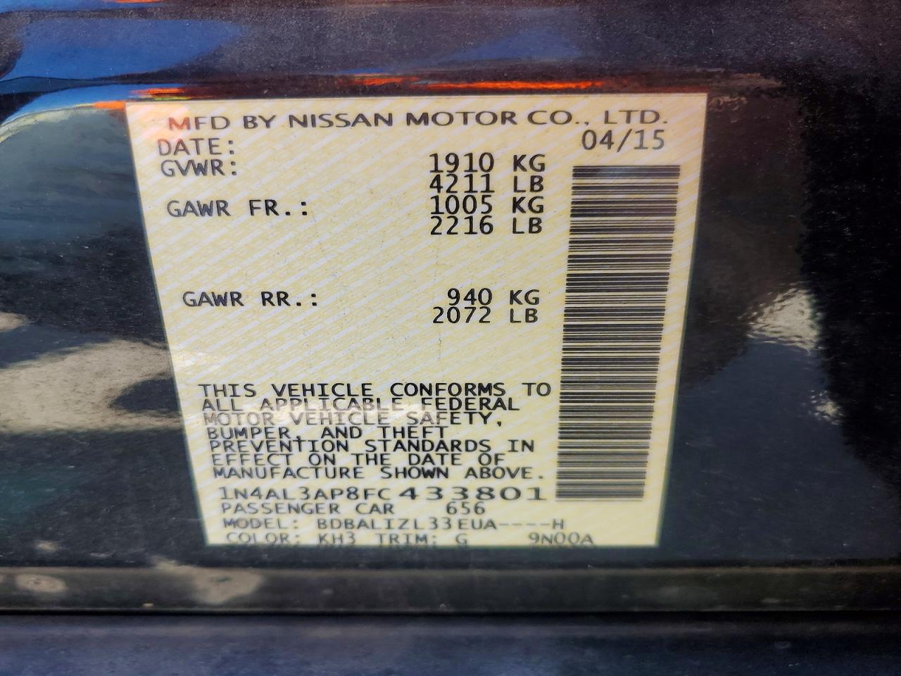 2015 NISSAN ALTIMA 2.5 SV photo 34
