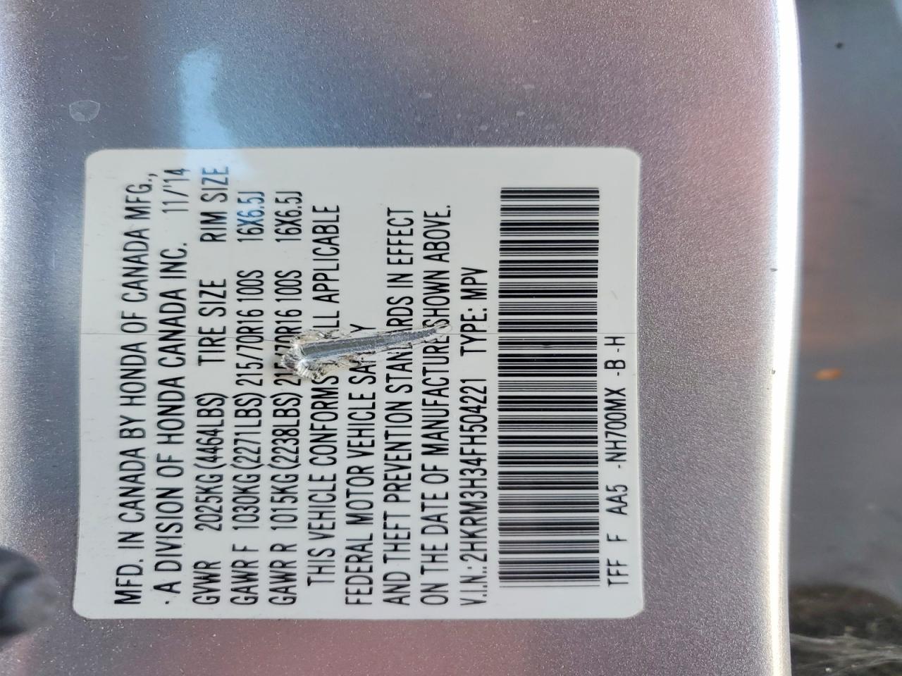 2015 HONDA CR-V LX photo 12
