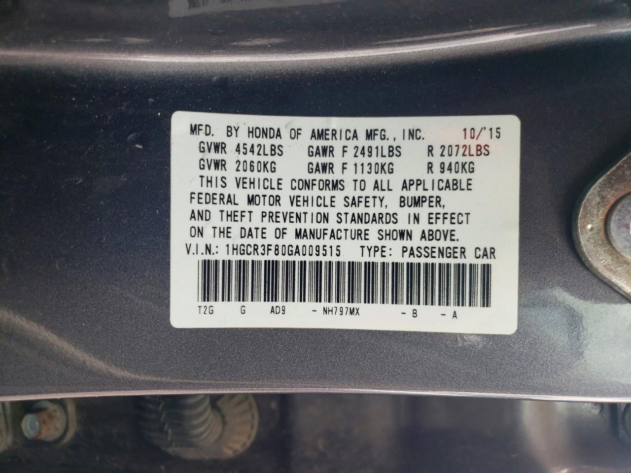 2016 HONDA ACCORD EXL photo 23
