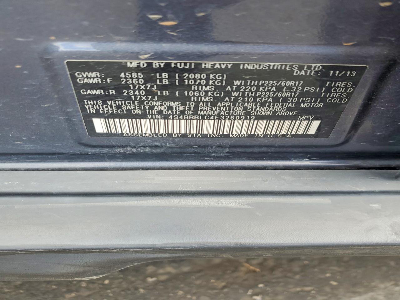 2014 SUBARU OUTBACK 2.5I LIMITED photo 13