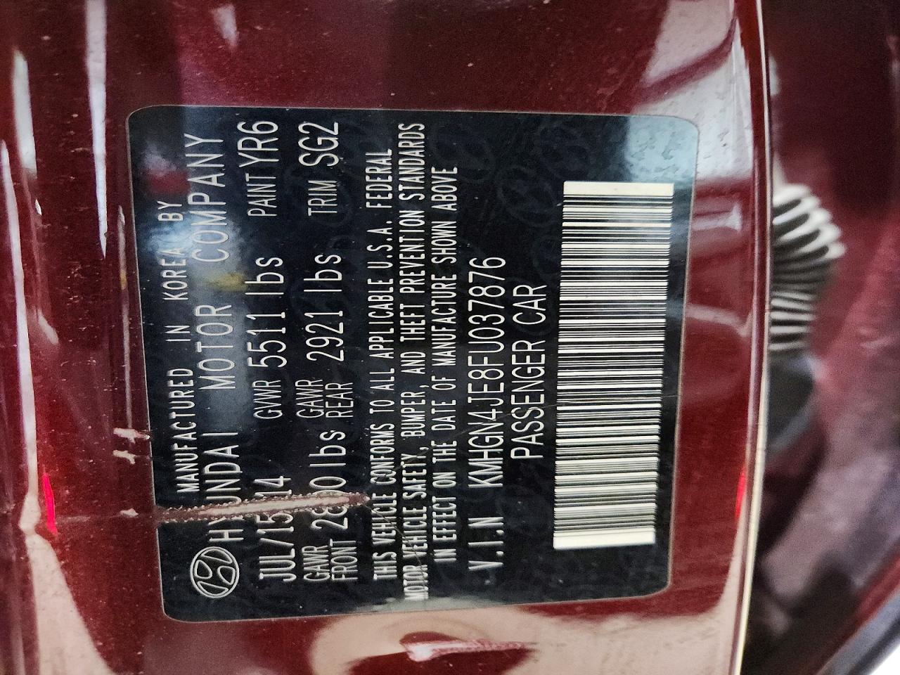 2015 HYUNDAI GENESIS 3.8L photo 13