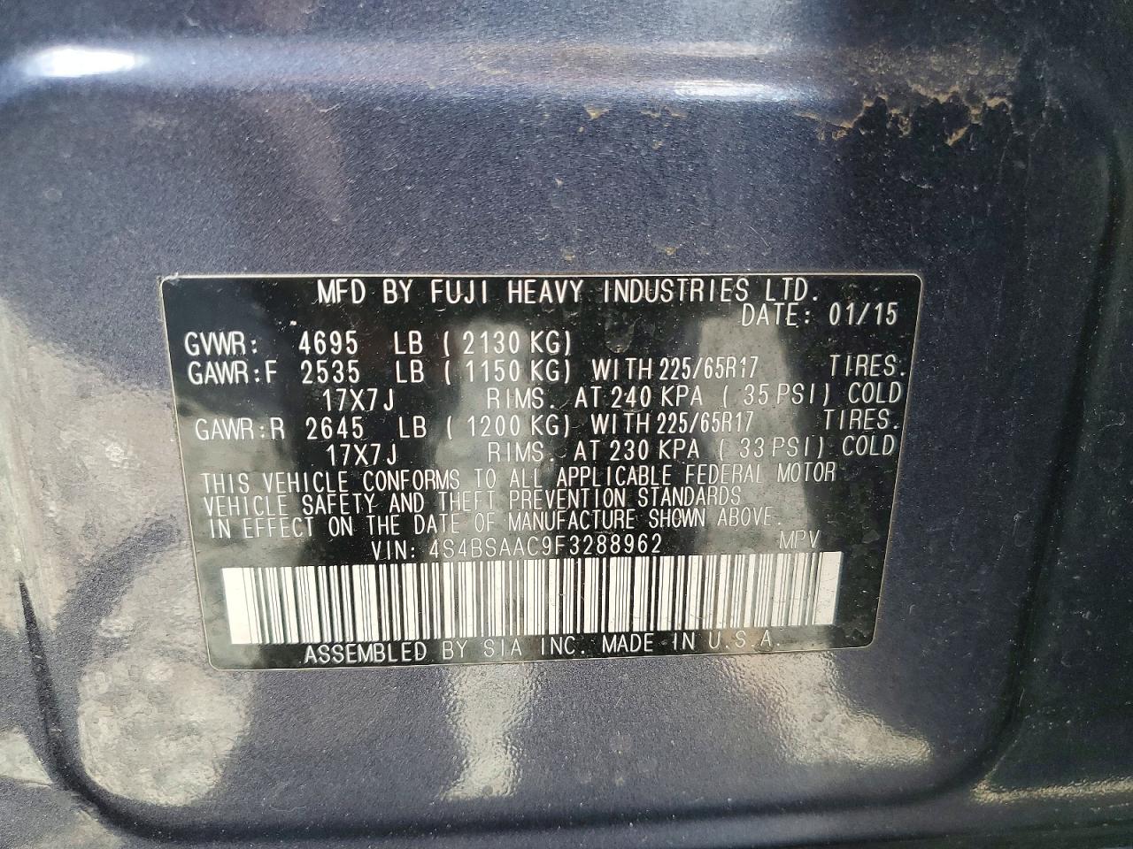 2015 SUBARU OUTBACK 2.5I photo 25