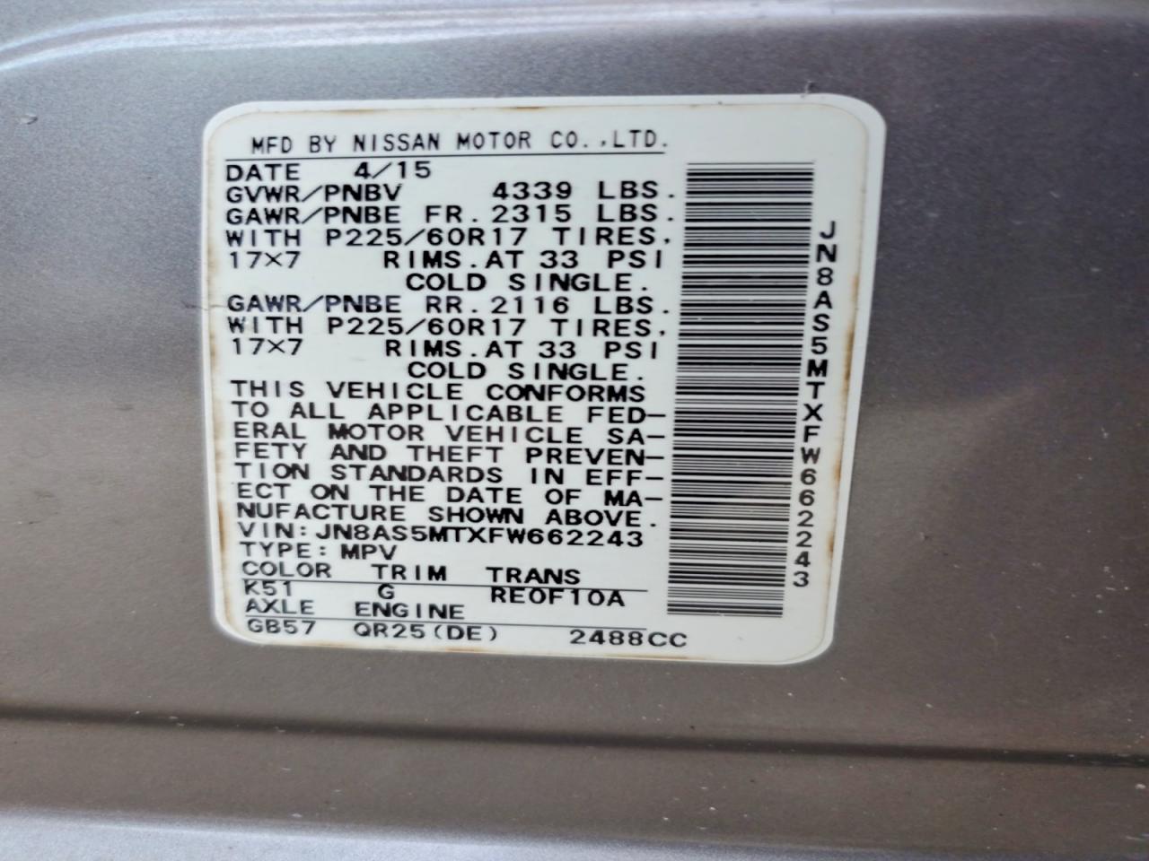 2015 NISSAN ROGUE SELECT S photo 37