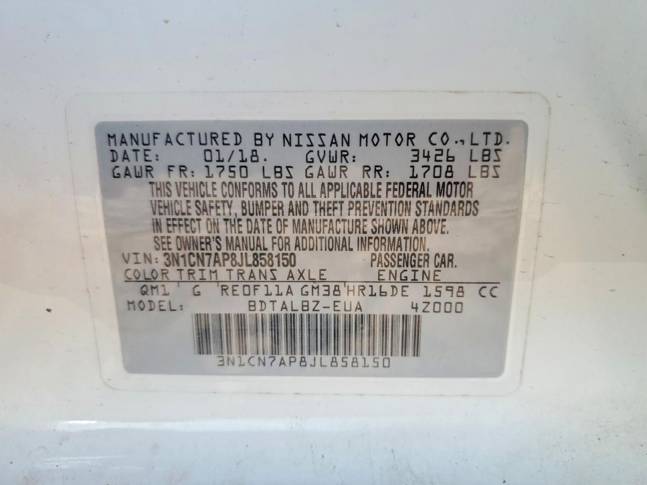 2018 NISSAN VERSA SV photo 23